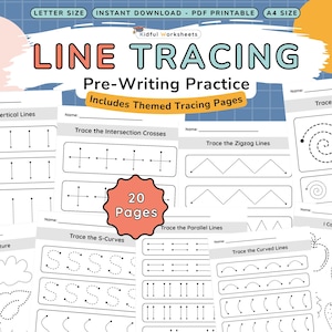 Hojas de trabajo para trazar líneas para preescolar y jardín de infantes, práctica de preescritura, 20 páginas imprimibles en PDF