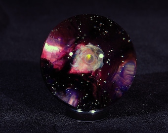 Gold Fume Planetary Nebula with Opal Star Space Glass Marble