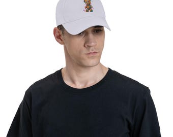 Cute Teddy Bear Dad Hat, Colorful Splatter Art Baseball Cap, Black Adjustable Unisex Cap, Kawaii Bear Graphic Hat, Streetwear Gift