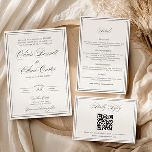 Elegant Wedding Invitation Suite Template Canva, Invitation Set QR Code Rsvp Card Wedding Program, Colors are fully editable