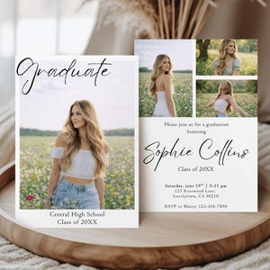 Minimalist Graduation Announcement Card, Editable Graduation Party Invite, Multiple Photo Graduation Card, Modern Senior Announcement Card