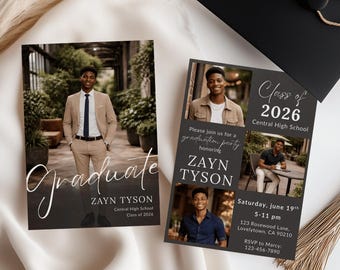 Graduation Invitation Template, Modern Graduation Announcement, Senior Graduation Party, Boys Graduation Party Invite, grad invitation