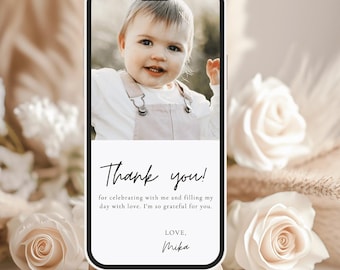 Digital Birthday Thank You Card with Photo, Editable E-Card Template, Instant Download, Wedding Thank You Card, Phone Text Invitation