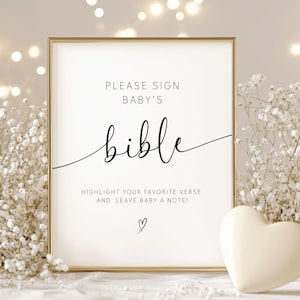 Baby's Bible Sign Template Please Sign Baby's Bible Sign Bible Guest Book Sign Modern Minimalist Baby Shower Baby Shower Signage