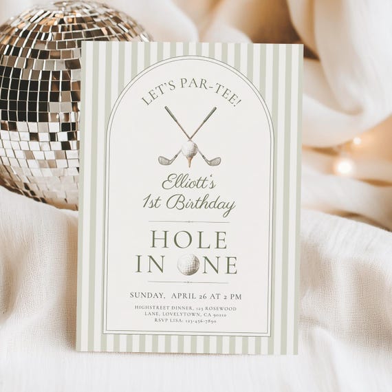 Editable Hole-in-One Birthday Invitation, Let's Par-Tee 1st Birthday Invite, Golf Birthday Invite, First Birthday Digital Download, Canva