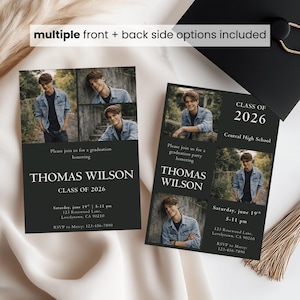 Modern Black Graduation Invitation: Senior Graduation Announcement Boy Card Digital Multiple Photo Grad Party Invite Class of 2026 Editable image 4