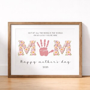 Mother's Day Handprint Craft, Printable Gift for Mom, Floral Mom Art, DIY Craft Gift for Mom, 8.5x11 PDF Editable Canva Download