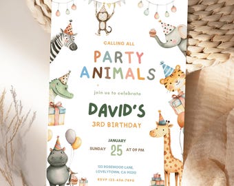 Party Animal Birthday Invitation Digital Invite Calling All Party Animals Invitation Canva Template digital download