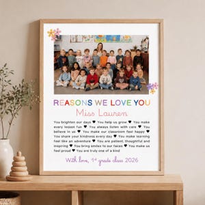 Teacher Appreciation Gift Printable, Class Photo Poster, Reasons We Love You, Editable Canva Template