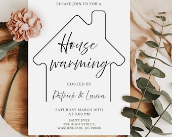 Editable House Warming Invitation, House Warming Party, Modern, Black Minimalist, Canva Template