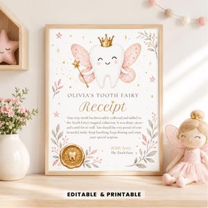 Printable Tooth Fairy Letter First Tooth Fairy Certificate Tooth Fairy Note Lost Tooth Fairy Receipt Girl Digital Instant Download Teeth