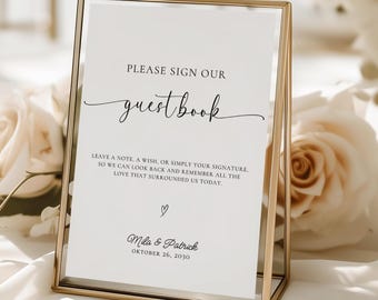 Modern Minimalist Guest book Sign, Editable Wedding Guestbook Sign, (Instant Download, PDF Template)