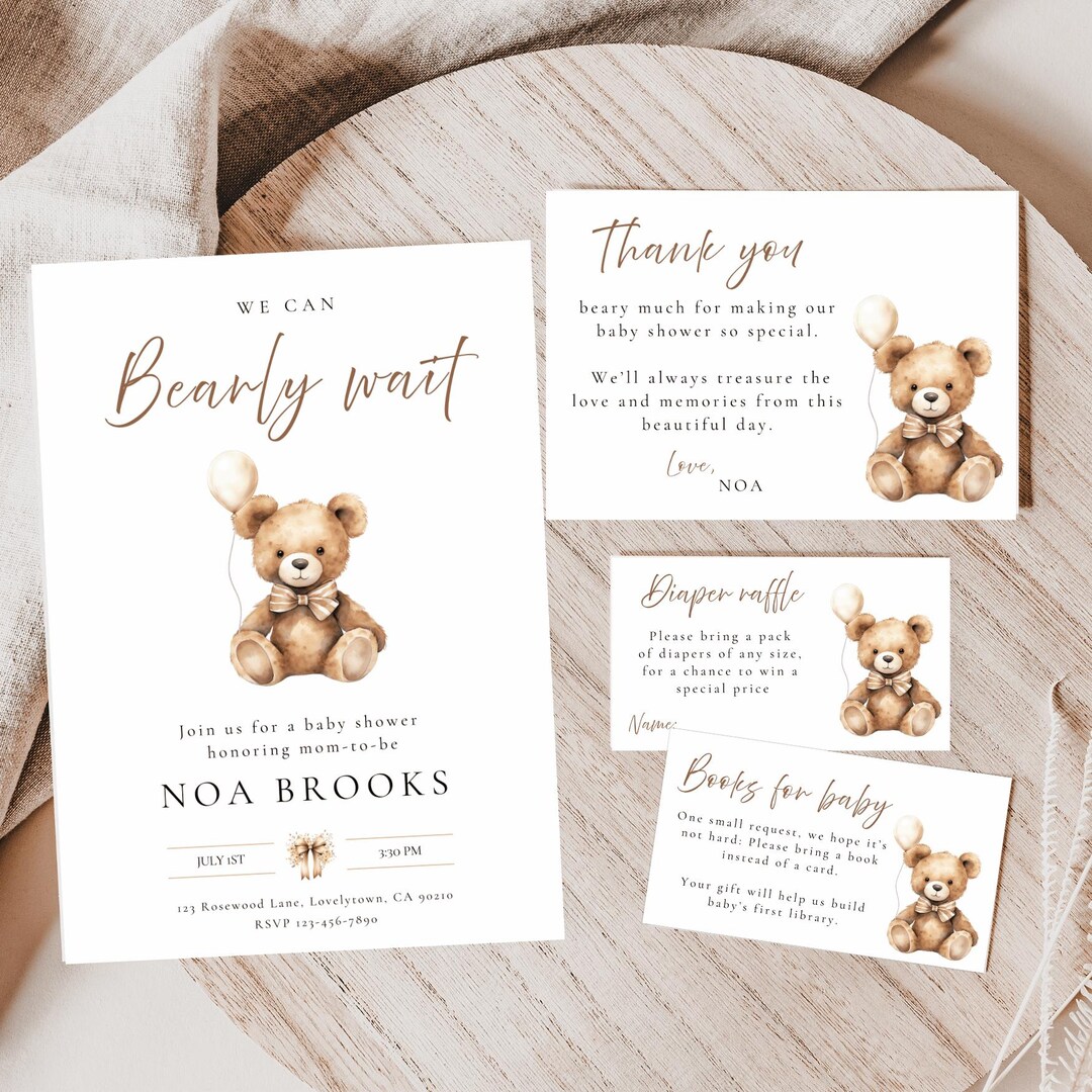 We Can Bearly Wait Baby Shower Bundle, Gender Neutral Teddy Bear Baby ...