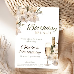 Floral Birthday Brunch Invitation Editable Birthday Invitation Template 5x7 Canva (BB10)