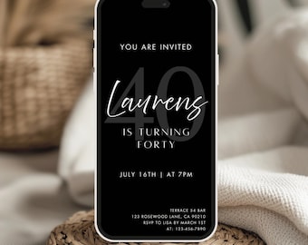 Editable Men’s 40th Birthday Invitation Template Modern Minimal Evite Digital Party Invite Adult Men Birthday Canva Template