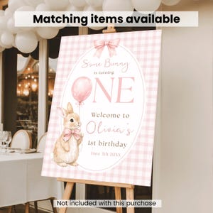 Some Bunny is One, Pink Bow Rabbit eerste verjaardagsuitnodiging, bewerkbare digitale download, Canva bewerkbaar afbeelding 9