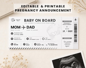 Annonce de grossesse à imprimer : carte d’embarquement 2026-2027, modèle de billet modifiable Canva, design de billet d’avion, téléchargement numérique