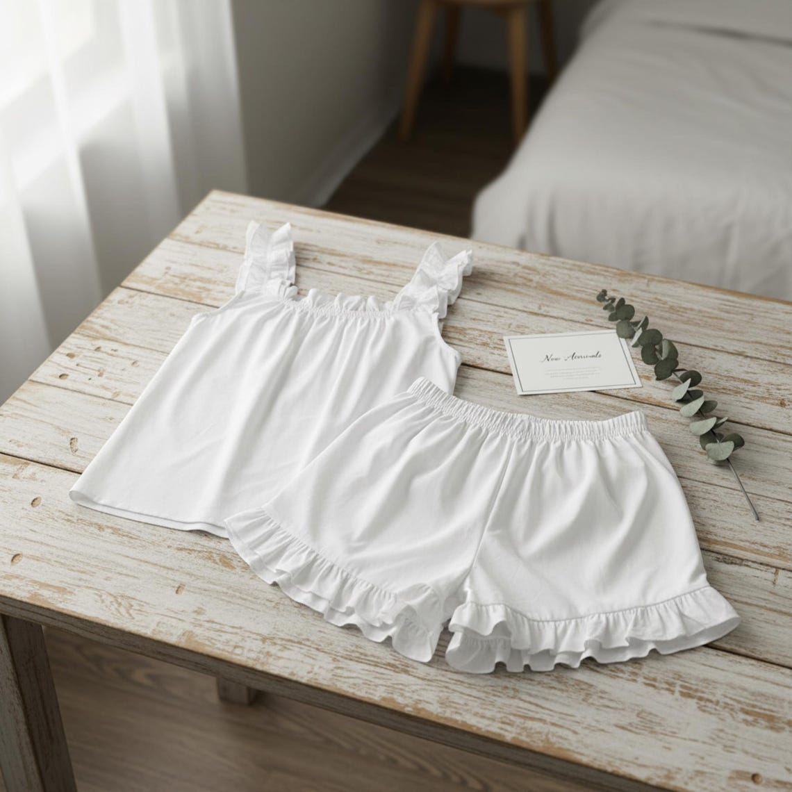 White Ruffle Cami Shorts Pajama Set – Bridal Lounge Sleepwear - Etsy