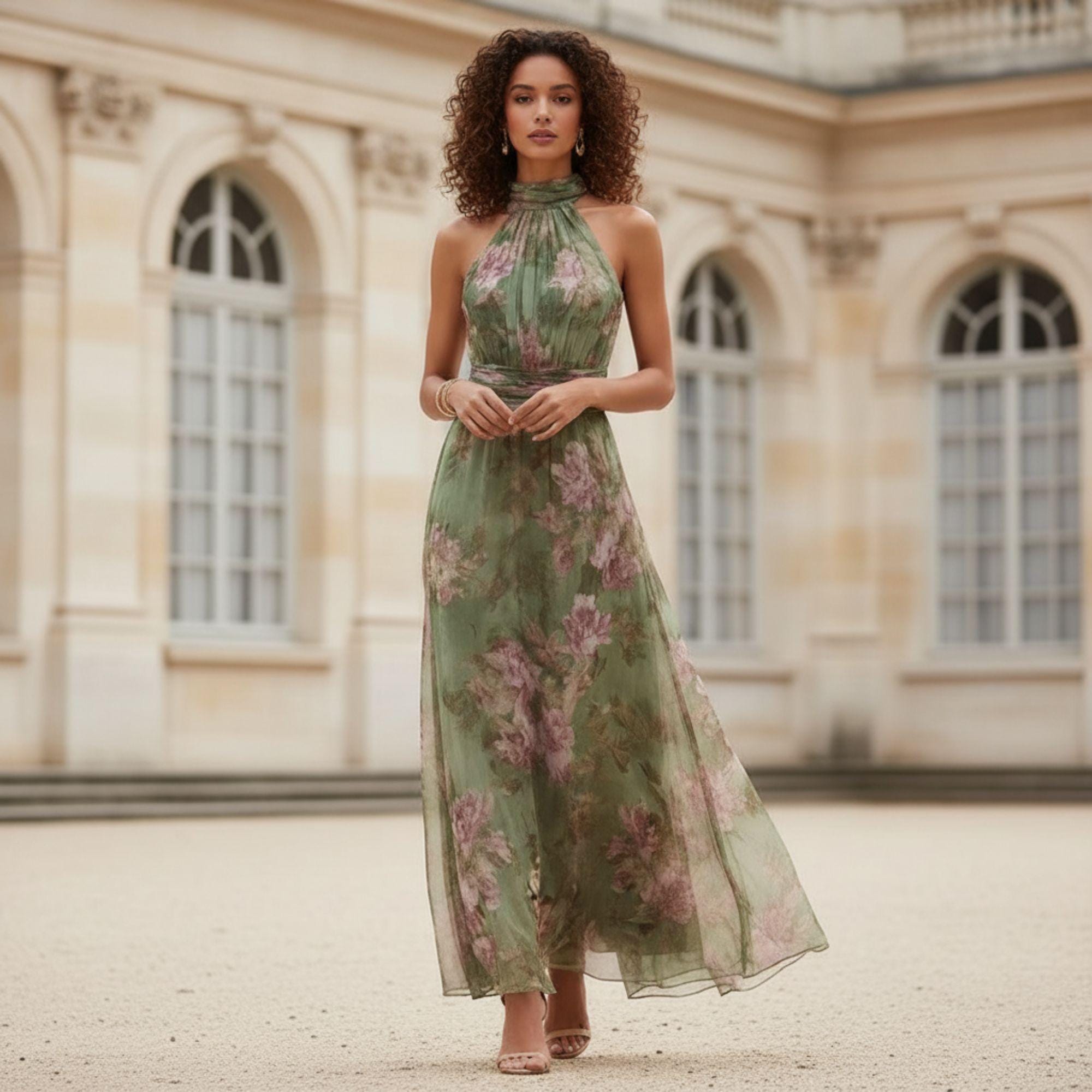 Green Floral Maxi Wedding Guest Dress - Etsy