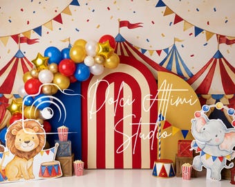 Circus Tent Digital Backdrop, Carnival Birthday Cake Smash (JPEG File)
