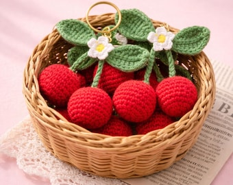Crochet Cherry Pattern PDF – Amigurumi Cherry Keychain – Tutorial in French – Pattern