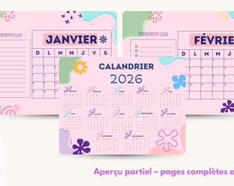 Colorful 2026 Calendar - Patterned - Printable Monthly Planner | Organization, Notes & Events | Digital Download