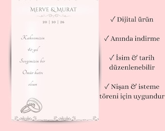 Nişan & İsteme Töreni için Digital Hediyelik Kart | Kişiselleştirilebilir Canva Şablon | Anında İndir