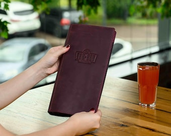 Personalized Leather Menu Cover, Restaurant Wine List Folder