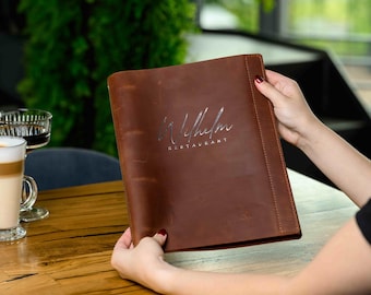 Personalized Leather Menu Cover: Restaurant Cafe Menu Holder