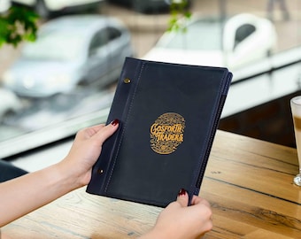 Custom Leather Menu Cover, Restaurant Menu Folder, Personalized