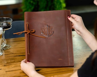 Personalized Leather Menu Cover, Restaurant Menu Holder, Logo Debossing