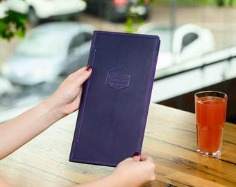 Minimalist Leather Menu Cover, Restaurant Cocktail Book, Custom Debossing