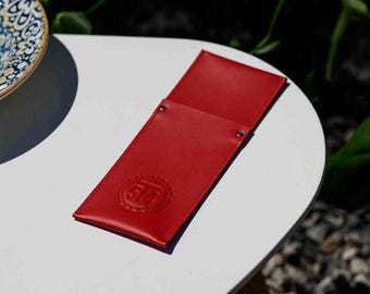 Portaposate in pelle rustica, organizer per utensili con stampa a rilievo, custodia personalizzata