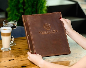 Custom Leather Menu Cover with Personalization, Restaurant Menu Holder