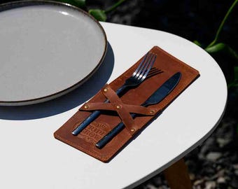 Personalized Leather Cutlery Holder, Custom Utensil Organizer, Bar Caddy