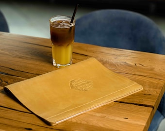 Personalized Leather Menu Cover, Restaurant Menu Folder with Logo