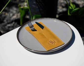 Personalized Leather Cutlery Holder, Restaurant Flatware Organizer