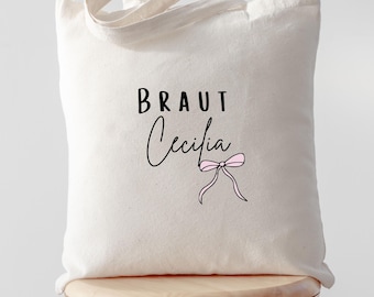 Braut Tasche personalisiert mit Name, JGA Geschenk Braut, Hochzeitsaccessoire, Stoffbeutel Braut, Bride Tote bag individuell