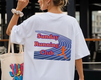 Sunday Running Club Shirt Damen, Run T-Shirt Oversize, Sport Lover Geschenk, Sportliches Graphic Tee, Laufsport Outfit Damen