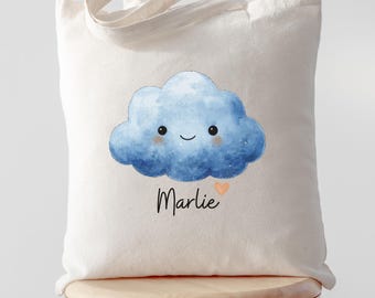 Personalisierte Kinder Tasche mit Namen, Wolke Tote bag Baby, süsse Stofftasche Kindergarten, Geschenk Geburt Taufe personalisiert