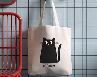 Cat Mom Tote Bag, Cute Cat Canvas Bag, Katzen Stofftasche, Geschenk für Katzenliebhaber, Baumwolltasche für Katzenmama