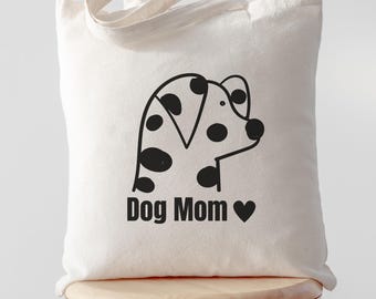 Dog Mom Tote Bag, Stofftasche mit Hund Design, Geschenk für Hundebesitzerin, süsse Baumwolltasche Hunde Liebhaber Geschenk