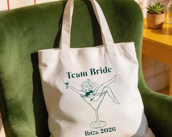 Team Bride Tote Bag, JGA Tasche personalisiert, Abschied Ibiza 2026, Braut Party Tasche, Geschenk Bridal Squad