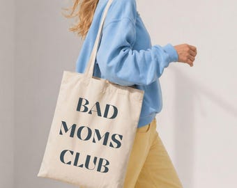 Bad Moms Club Cotton Tote Bag, Mother's Day Gift, Geschenk Freundin, Nachhaltig, Baumwolltasche Mama, Muttertag lustig, Humor Tasche
