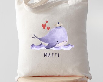 Personalisierte Wal Tasche mit Name, Kita Tasche mit Name, Kinder Tragetasche, Wechselkleidung Tasche, Geschenk Geburt, Baby Geschenk