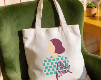 Girl Power Tote Bag, Stofftasche Frauenpower, Stoffbeutel mit feministischem Design, Nachhaltig