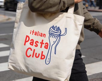 Italian pasta club tote bag, Lustiger Stoffbeutel Pasta, Baumwolltasche, Tasche Pasta Lover, Geschenk für Foodies, Italienisches Design