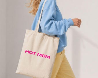 Hot Mom Tasche, Geschenk für Mama, Tasche Muttertag, Geschenkidee Mutter, Minimalistische Tote Bag, Baumwolltasche Statement Mom