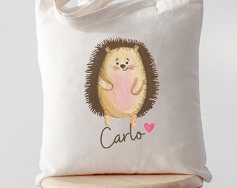 Personalisierte Kinder Tasche mit Namen, Igel Tote bag, süsse Stofftasche Kindergarten, Geschenk Baby Kind, personalisiert Mädchen Junge
