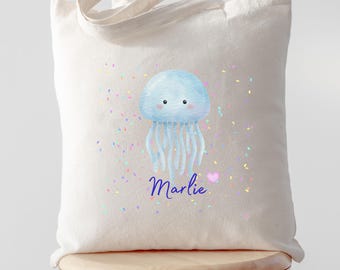 Personalisierte Stofftasche Qualle mit Name, Baumwolltasche Mädchen, Geschenk Kindergarten, Kita, Schule, Wechselkleidung